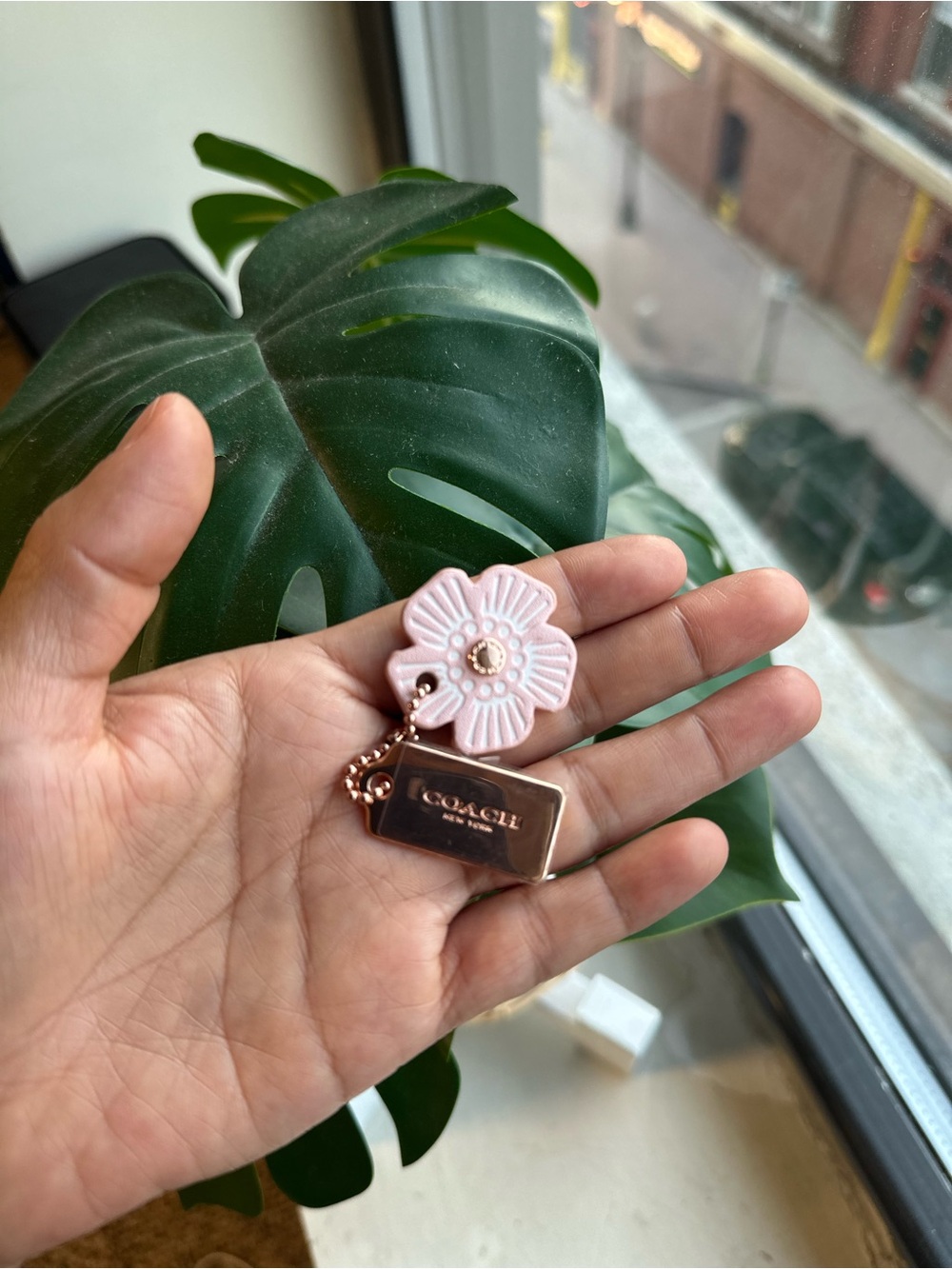 Coach Pink Leather Flower Charm with Rose Gold Tag - Picture 5 of 5